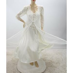 Vintage Victoria's Secret Bridal Nightgown Peignoir Robe set Chiffon Ivory M